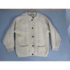 Cladyknit Donegal Handcraft Vintage Wool Cable Knit Cardigan Cream Irish Sweater